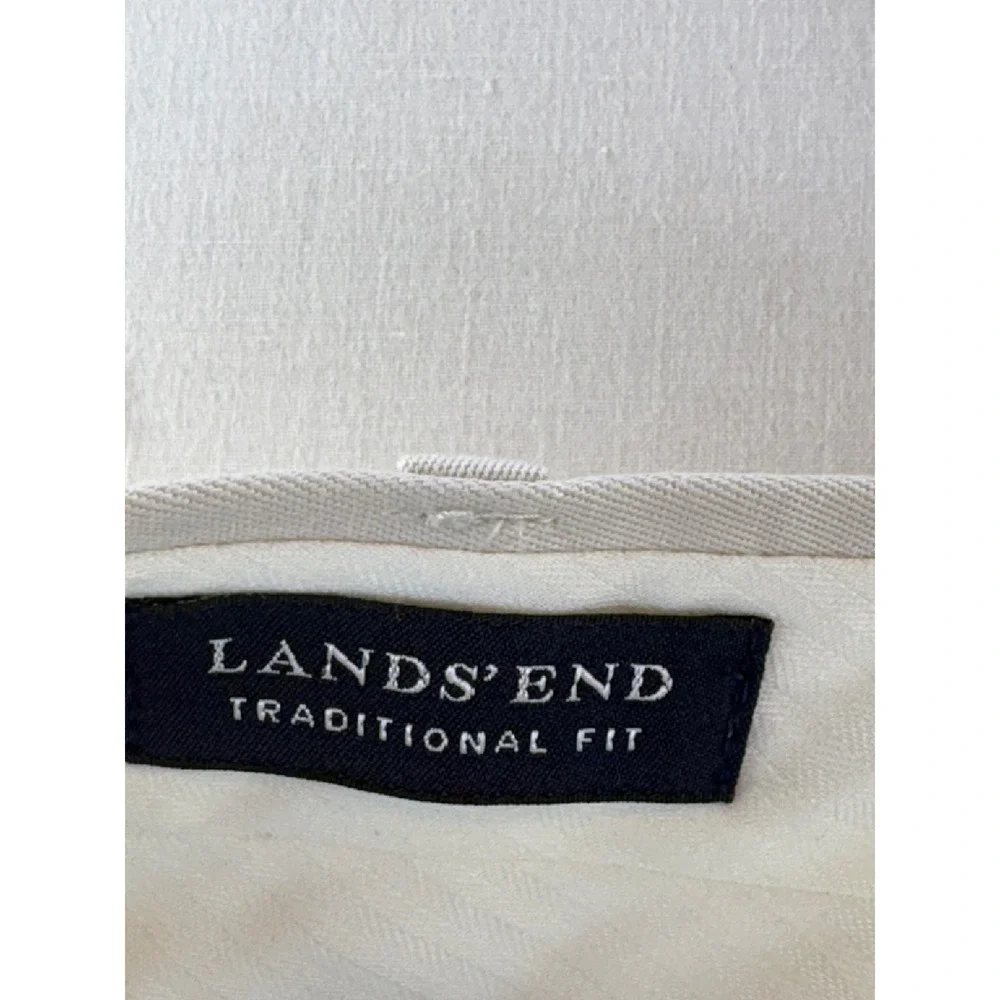 Lands' End Traditional Fit Pleated Chinos Mens 37 Stone Beige Cuffed Trousers